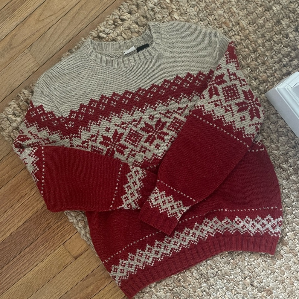 Vintage Fair Isle Red and Tan Crewneck Sweater